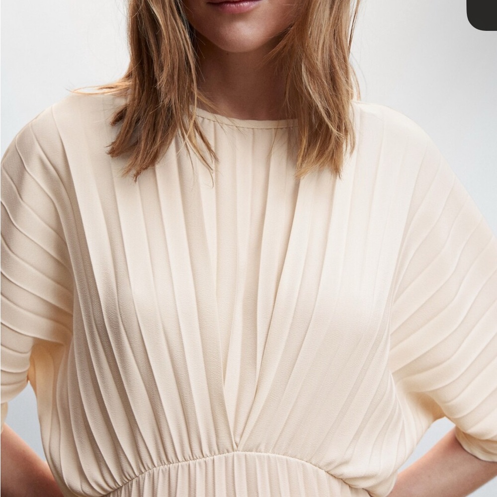 Mango Pleated Cream Maxi Dress